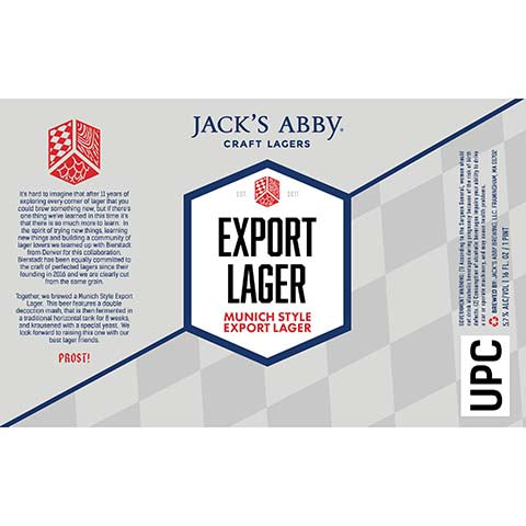 Jack's Abby Export Lager by Jack's Abby Brewing LLC, beer label