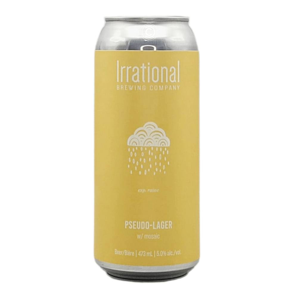 Exp. Raine Pseudo-lager with Mosaic by Irrational Brewing Company, beer label