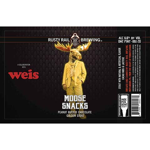 Rusty Rail Moose Snacks Golden Stout by Rusty Rail Brewing, beer label