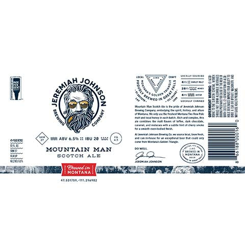 Jeremiah Johnson Mountain Man Scotch Ale by Jeremiah Johnson Brewing Company, beer label