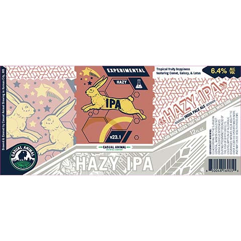 Casual Animal Experimental Hazy IPA by Bushwood, beer label
