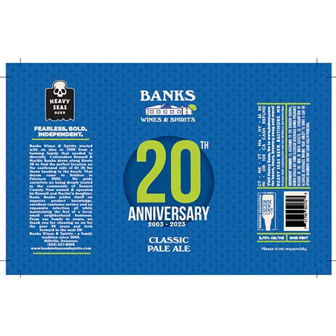 Heavy Seas/Banks 20th Anniversary Classic Pale Ale by Heavy Seas Beer, beer label