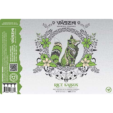 Vasen Rice Saison by Vasen Brewing Company, beer label