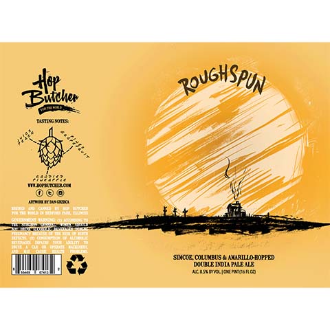Hop Butcher Rough Spun DIPA by Hop Butcher For the World, beer label
