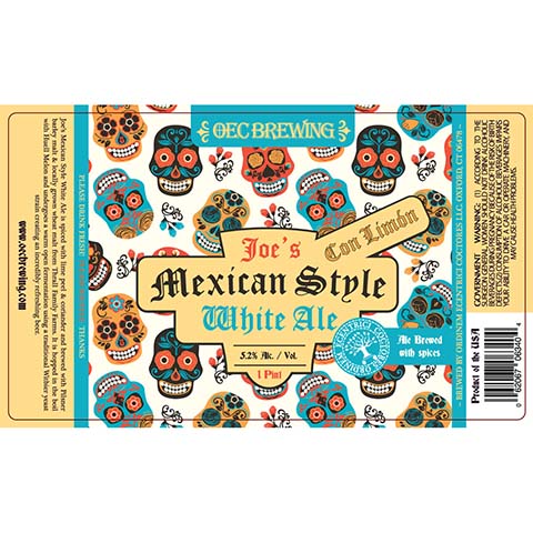 OEC Joe’s Mexican Style White Ale by OEC Brewing, beer label