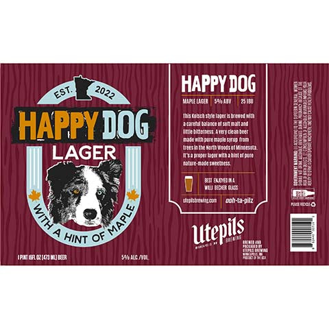 Utepils Happy Dog Lager by Utepils Brewing Co, beer label