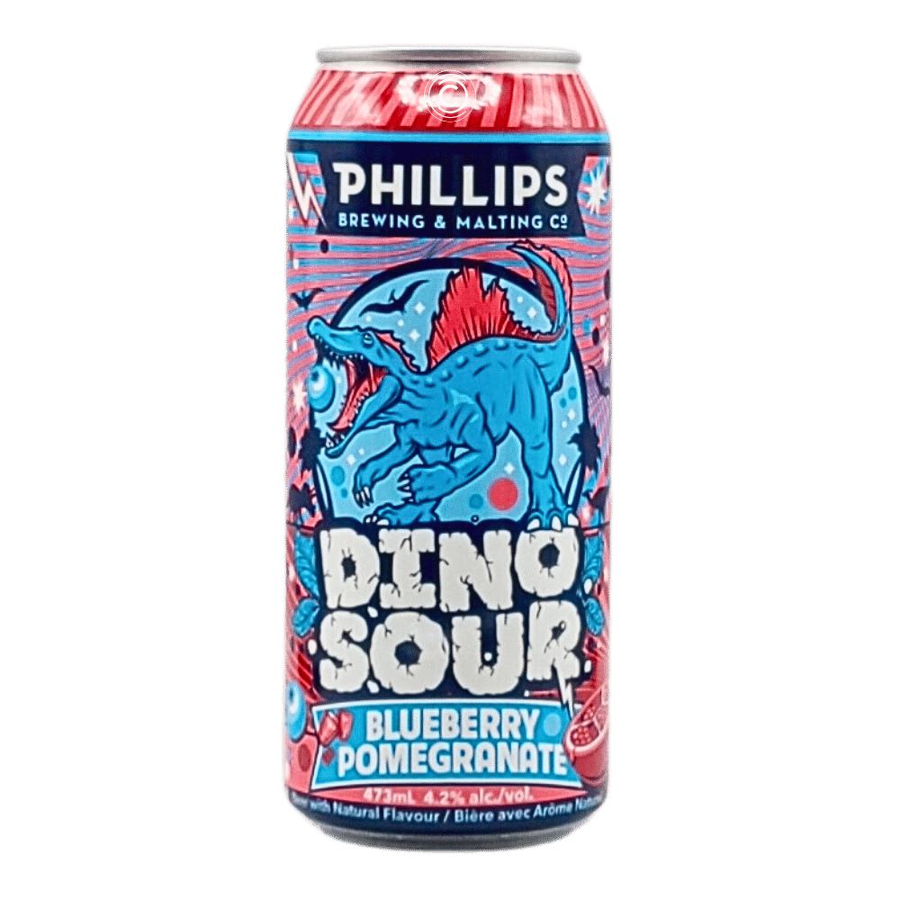 & Malting DinoSour Blueberry Pomegranate Sour by Phillips Brewing Company, beer label