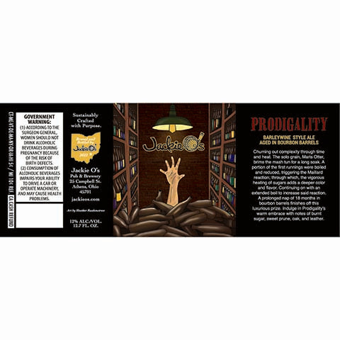 Jackie O's Prodigality Barleywine Ale by Jackie O's Pub & Brewery, beer label