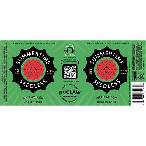 Duclaw Summertime Seedless Sour by DuClaw Brewing Company, beer label