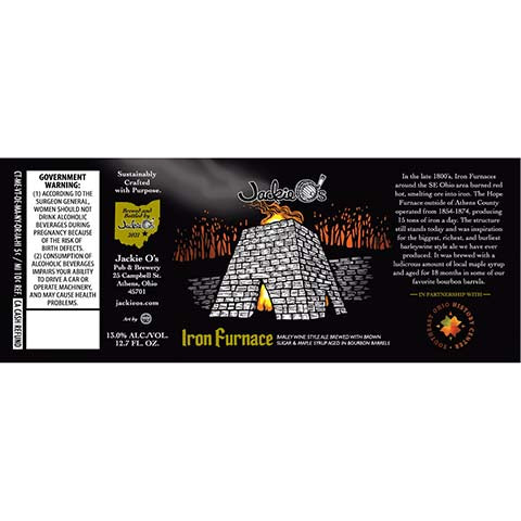 Jackie O's Iron Furnace Ale by Jackie O's Pub & Brewery, beer label