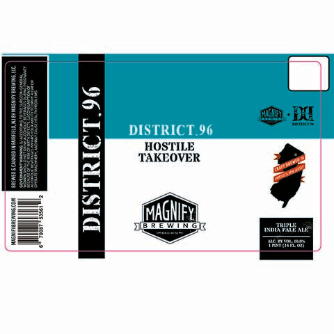 Magnify District .96 Hostile Takeover TIPA by Magnify Brewing Company, beer label