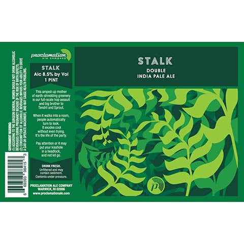 Proclamation Stalk DIPA by Proclamation Ale Company, beer label