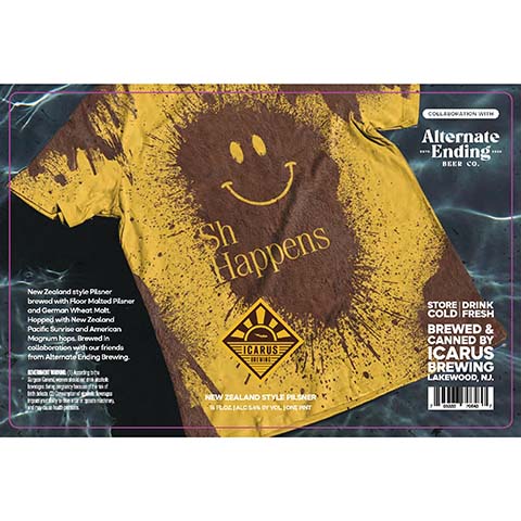 Icarus Sh Happens Pilsner by Icarus Brewing Company, beer label