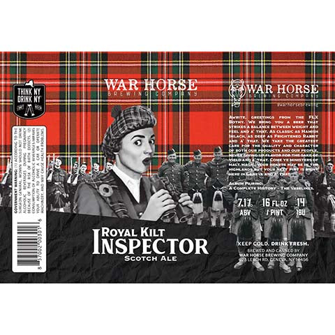 War Horse Royal Kilt Inspector Scotch Ale by War Horse Brewing Company, beer label