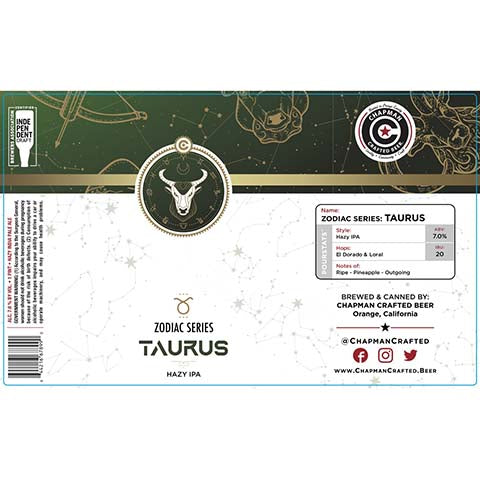 Chapman Crafted Zodiac Series Taurus Hazy IPA by Chapman Crafted Beer, beer label