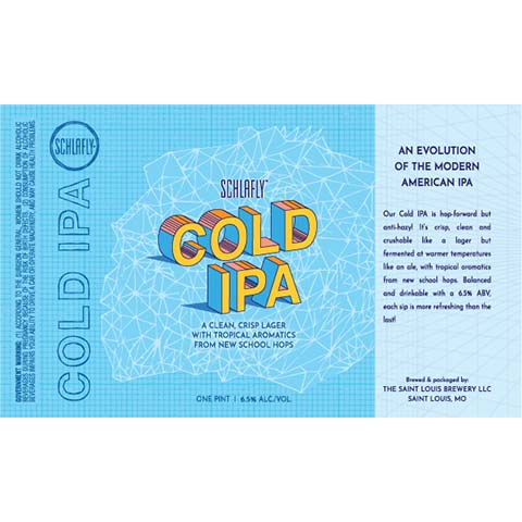 Schlafly Cold IPA by The Saint Louis Brewery LLC., beer label