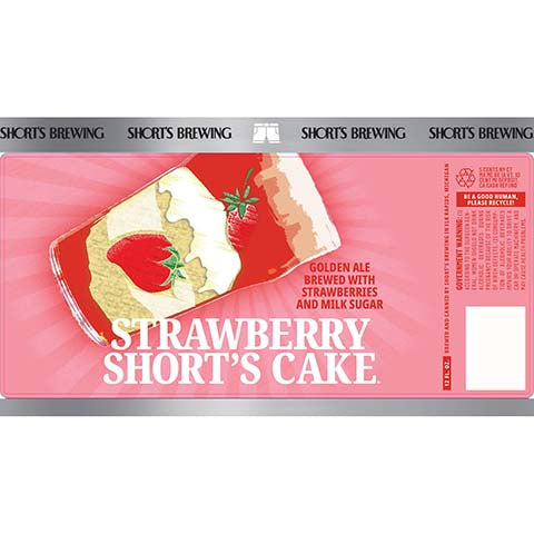 Short's Strawberry Short's Cake Golden Ale by Short's Brewing Co, beer label