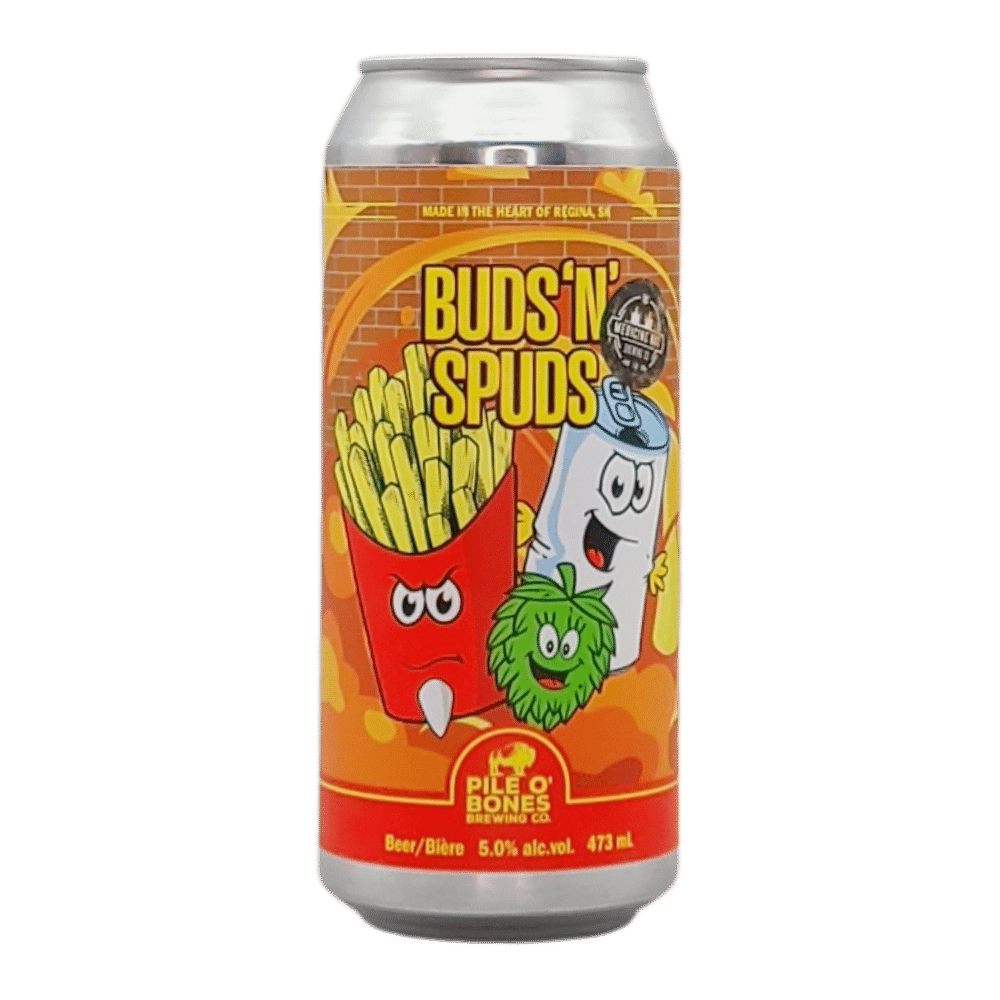 x Pile O'Bones Brewing Company Buds & Suds Pilsner by Medicine Hat Brewing Company, beer label