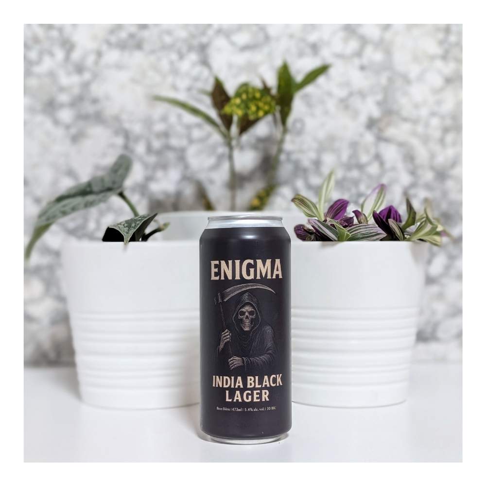Enigma India Dark Lager by Bridge Brewing Company, beer label