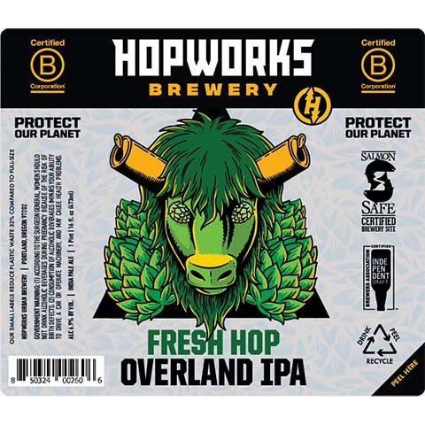 Hopworks Fresh Hop Overland IPA by Hopworks Urban Brewery, beer label