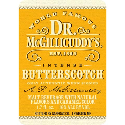 Dr. McGillicuddy's Intense Butterscotch by Dr. McGillicuddy's, beer label