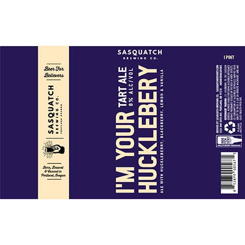Sasquatch I'm Your Huclebery Tart Ale by Sasquatch Brewery, beer label