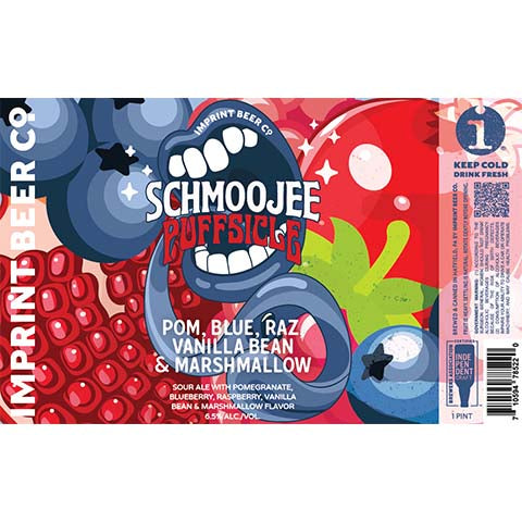 Imprint Schmoojee Puffsicle Pom, Blue Raz, Vanilla Bean & Marshmallow Sour by Imprint Beer Company, beer label