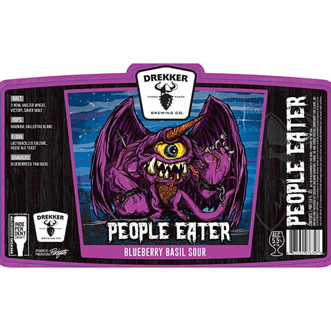 Drekker People Eater Blueberry Basil Sour Ale by Drekker Brewing Company, beer label