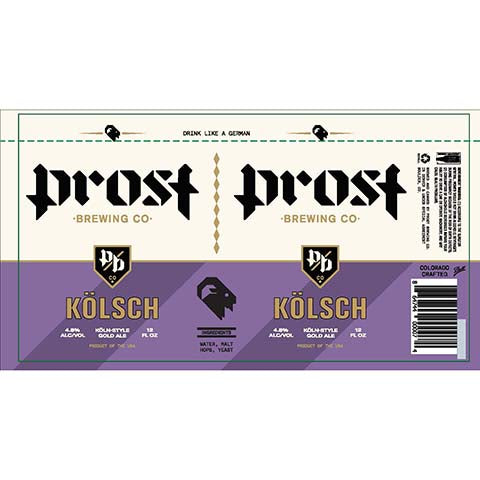 Prost Kolsch Gold Ale by Prost Brewing, beer label