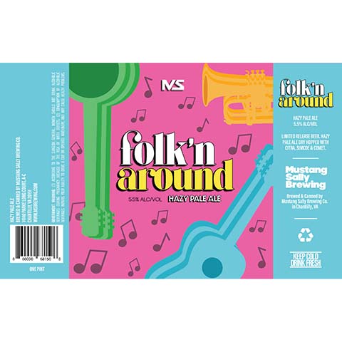 Mustang Sally Folk'n Around Hazy Pale Ale by Mustang Sally Brewing Co, beer label