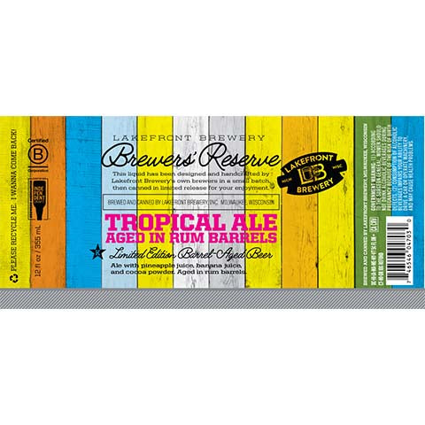 Lakefront Tropical Ale by Lakefront Brewery Inc, beer label