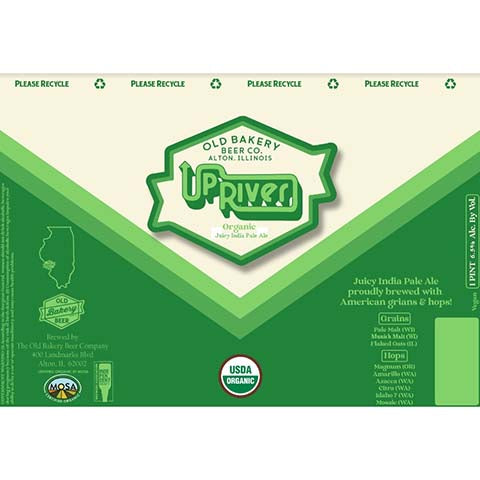 Old Bakery Up River Organic Juicy IPA by Old Bakery Beer Co., beer label