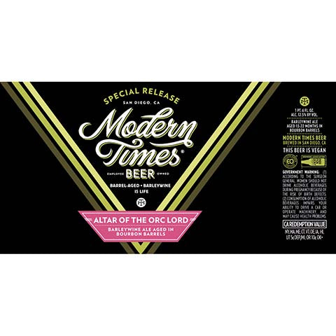 Modern Times Altar Of The Orc Lord Barleywine Ale by Modern Times Beer, beer label