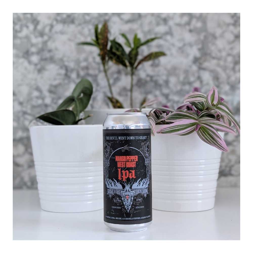 The Devil Went Down to Geary Mango Pepper West Coast IPA by Blood Brothers Brewing, beer label