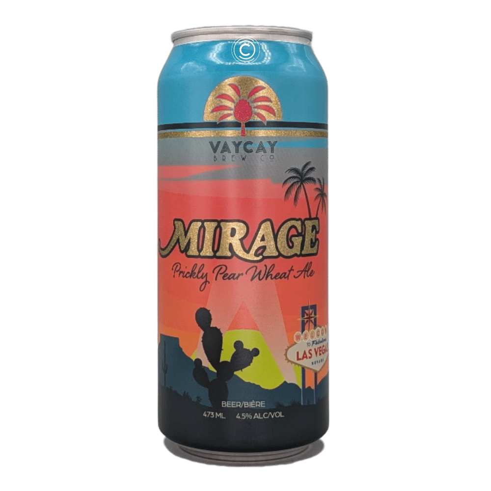 Mirage Prickly Pear Wheat Ale by Vaycay Brew Co., beer label