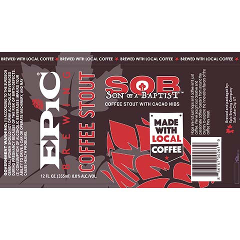 Epic Son Of A Baptist Coffee Stout by Epic Brewing Company, beer label