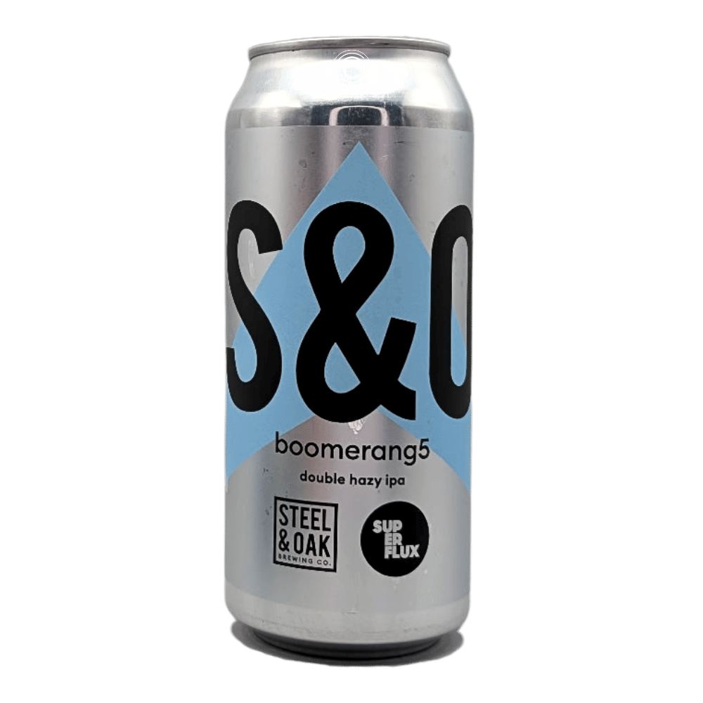 x Superflux Beer Company Boomerang 5 Hazy Double IPA by Steel & Oak Brewing Co., beer label