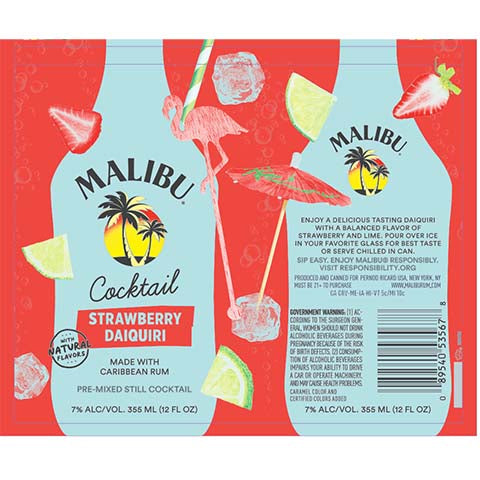 Malibu Strawberry Daiquiri by Malibu, beer label