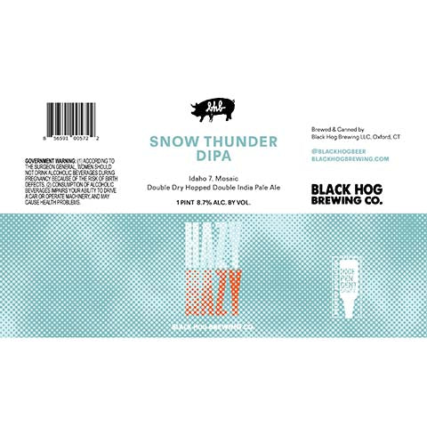 Black Hog Snow Thunder DIPA by Black Hog Brewing Co, beer label