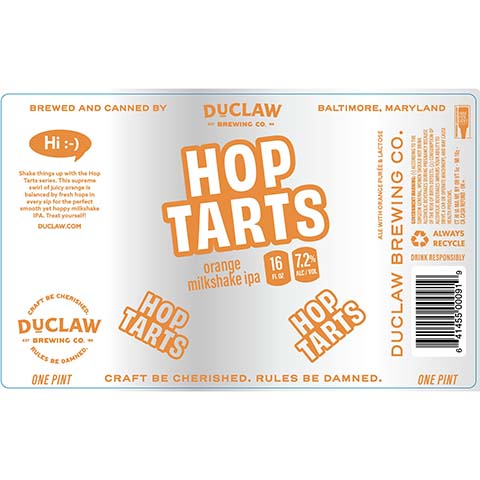 Duclaw Hop Tarts Orange Milkshake IPA by DuClaw Brewing Company, beer label