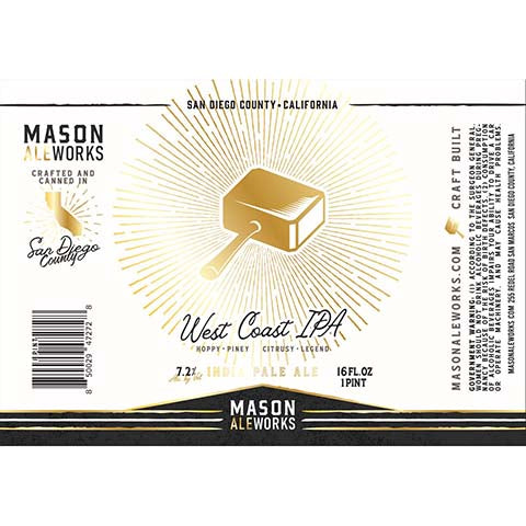 Mason Ale Works West Coast IPA by Mason Aleworks, beer label