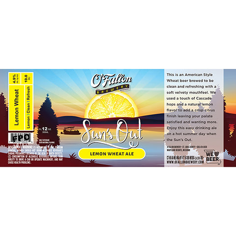 O'Fallon Sun's Out Lemon Wheat Ale by O'Fallon Brewery, beer label