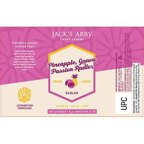 Jack's Abby Pineapple, Guava Passion Radler by Jack's Abby Brewing LLC, beer label