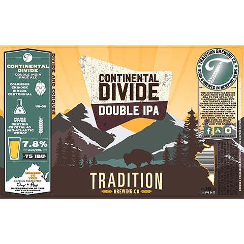 Tradition Continental Divide DIPA by Tradition Brewing Company, beer label