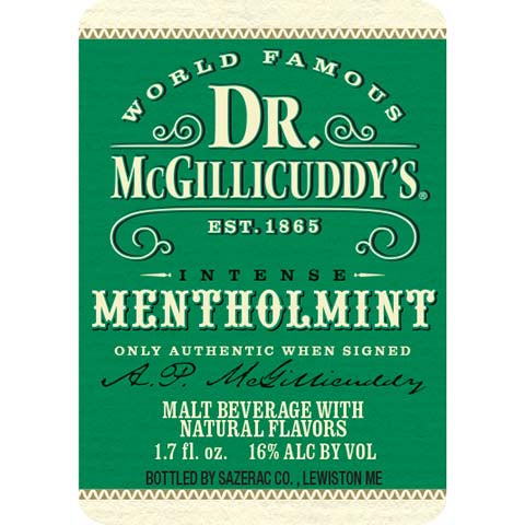 Dr. McGillicuddy's Intense Mentholmint Malt Beverage by Dr. McGillicuddy's, beer label