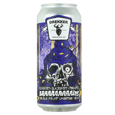 Drekker Blueberry Blackberry Pineapple Braaaaaaaains Double Fruit Smoothie Sour by Drekker Brewing Company, beer label