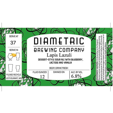 Diametric Lapis Lazuli Sour Ale by Diametric Brewing Company, beer label