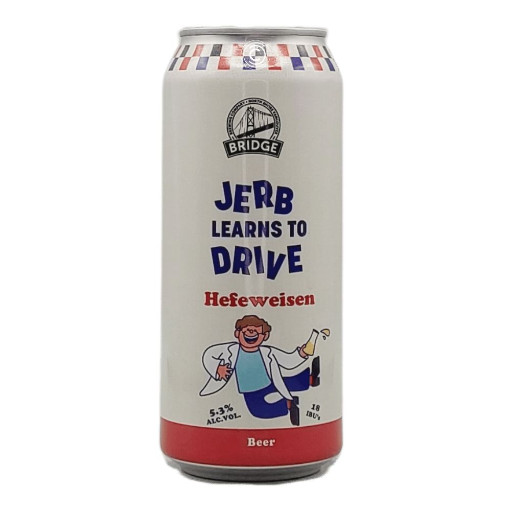 Jerb Learns To Drive Hefeweizen by Bridge Brewing Company, beer label