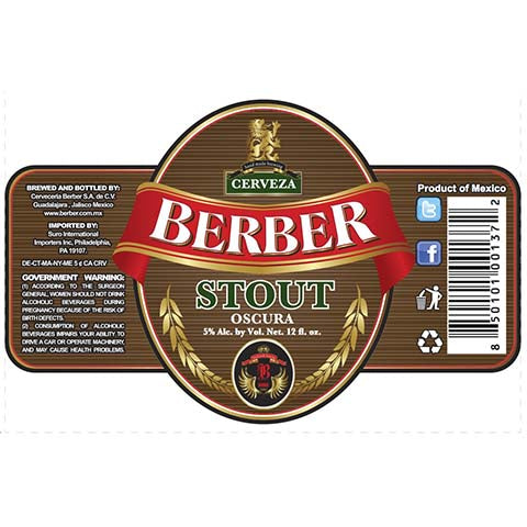 Berber Oscura Stout by Suro International Importers Inc., beer label