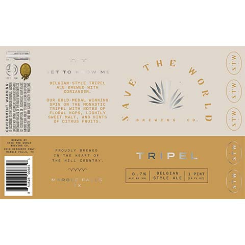 Save The World Tripel by Save the World Brewing Co, beer label